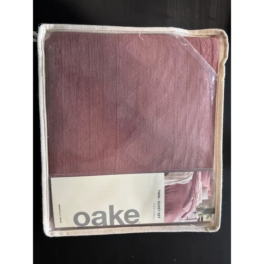 Oake Taos Stripe Cotton KING Duvet Cover & Shams Set Pink - $185